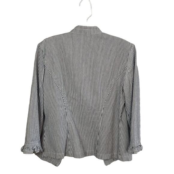 Live A Little Women's Denim Jacket Size Small Black White Stripe Ruffle Detail - Picture 2 of 8